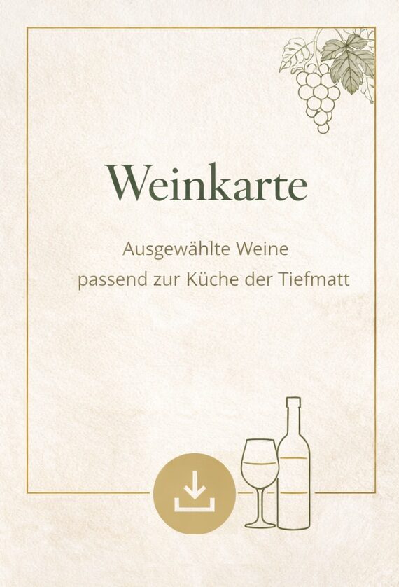 Weinkarte des Bergrestaurants Tiefmatt mit ausgewählten Weinen für Events im Thal-Gäu